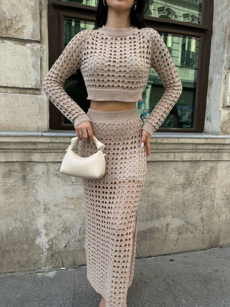 ENSEMBLE DEUX PIÈCES EN CROCHET AVEC CROP TOP ET JUPE LONGUE - ARMINE'S STYLE HUB