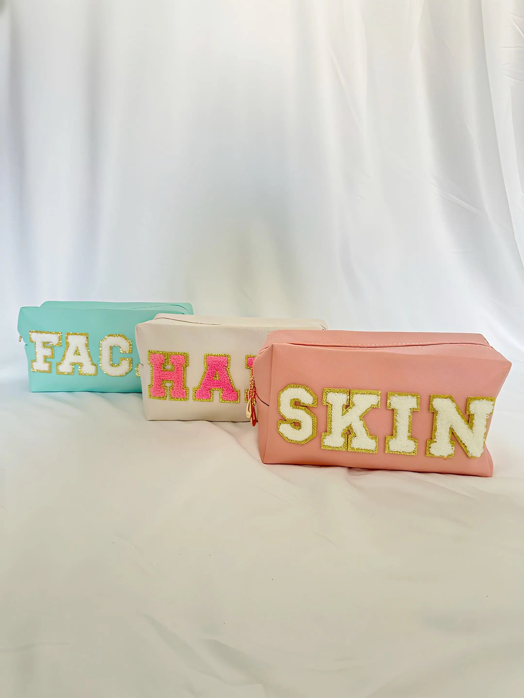 Lot de 3 pochettes maquillage pastel – trousses de toilette organisatrices élégantes pour femmes, rangement cosmétique pratique, ARMINE'S STYLE HUB