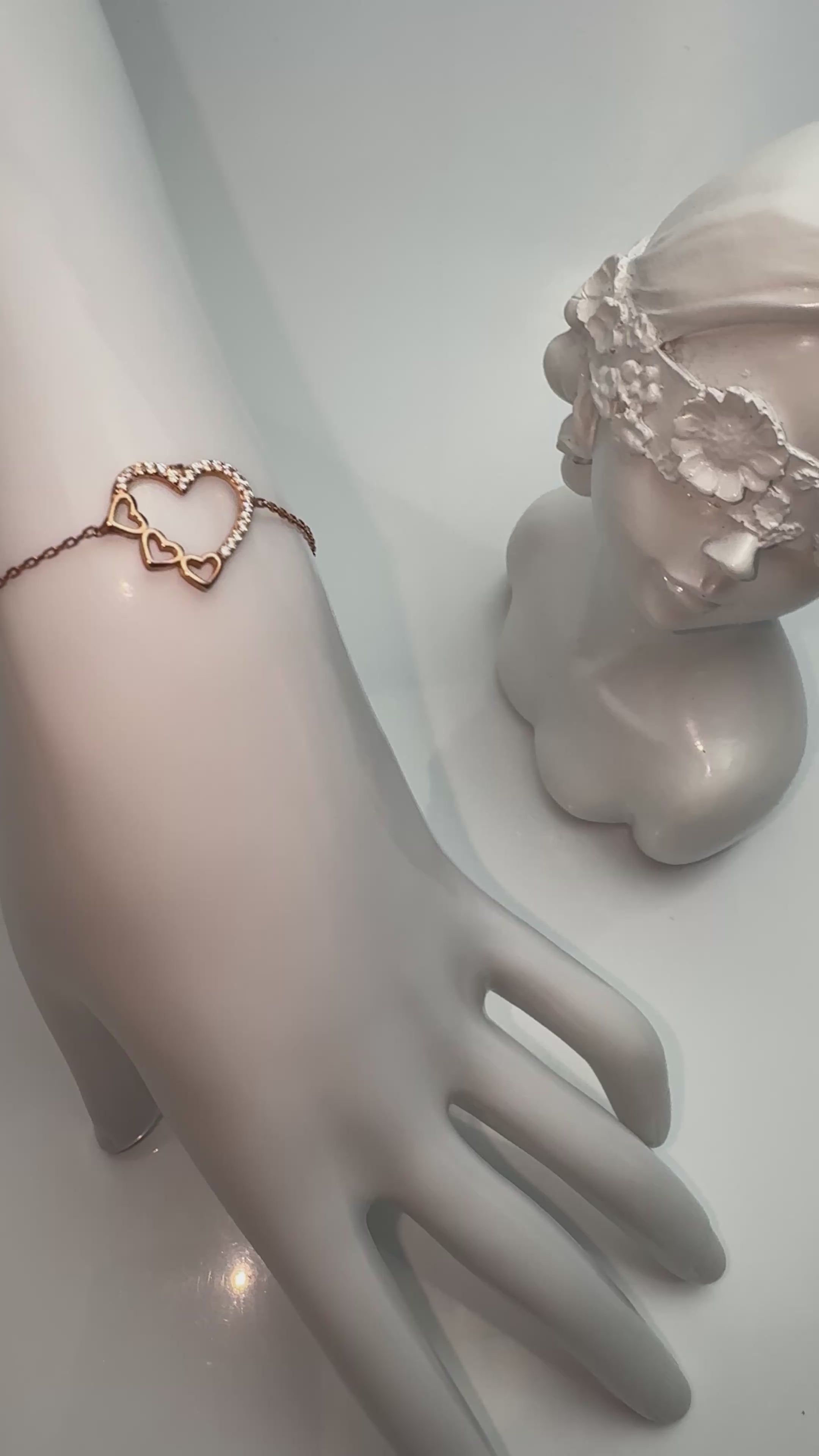 Bracelet Coeur - argent 925 plaqué or 22K roses Zircone